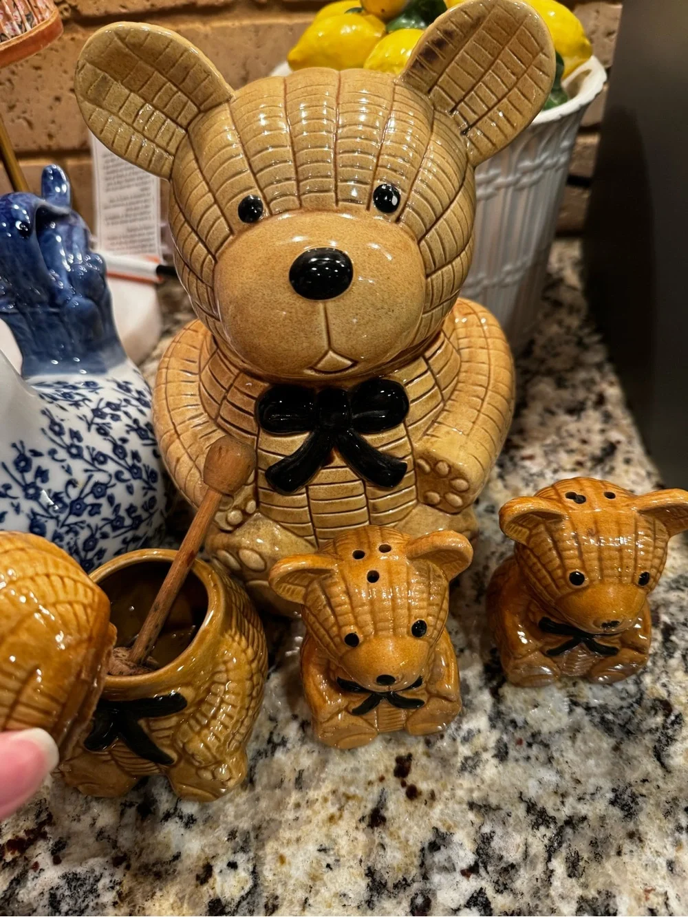 Vintage Bear Canister Set in Honey Brown with Black Bows